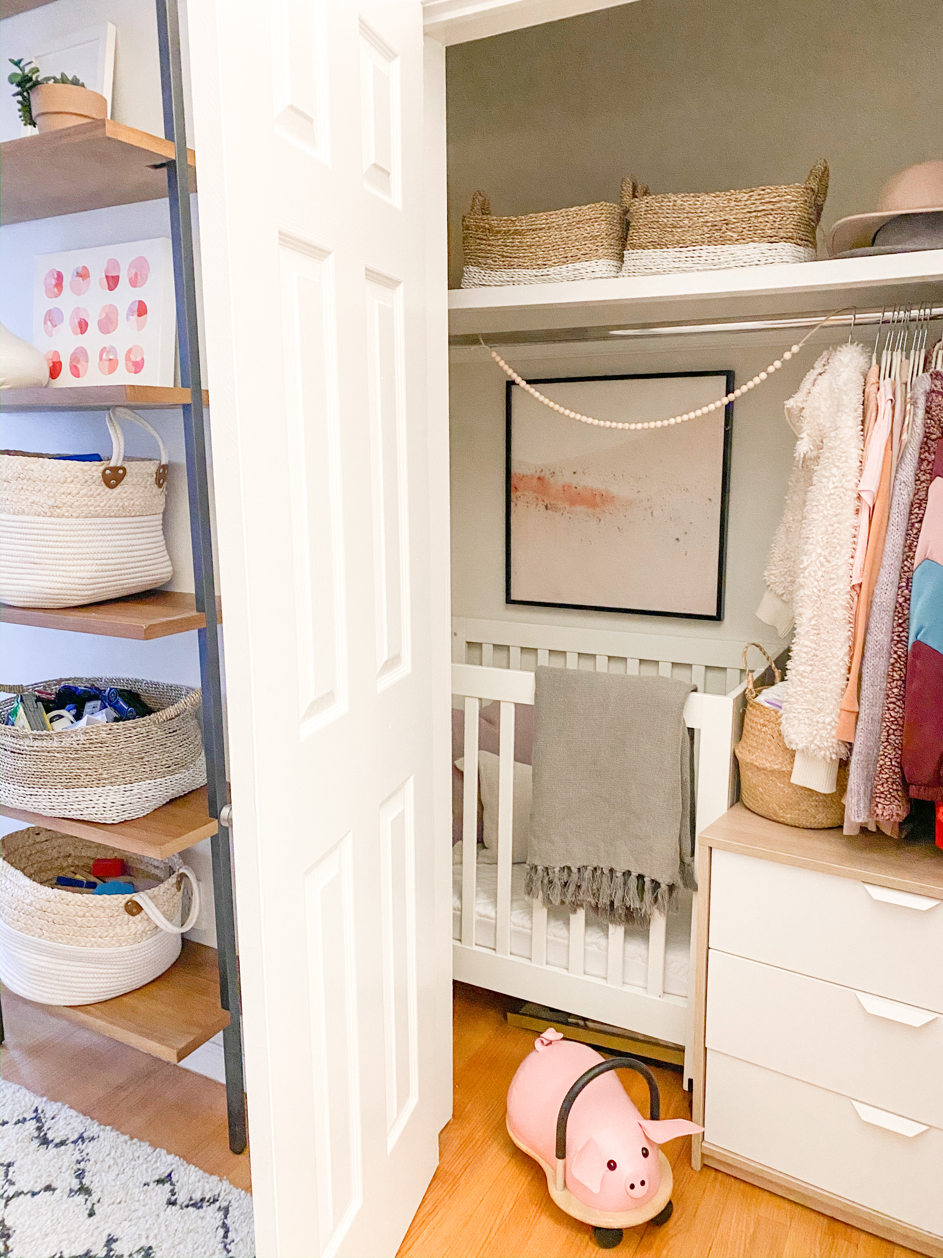 mini crib in closet